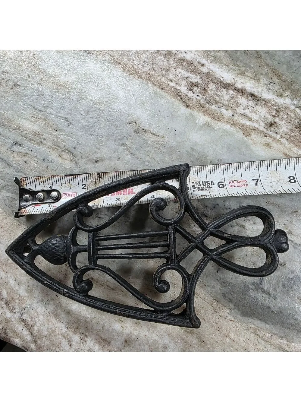 ​Vintage Cast Iron Lyre and Pineapple Trivet - 3 Legged Sad Iron Stand
